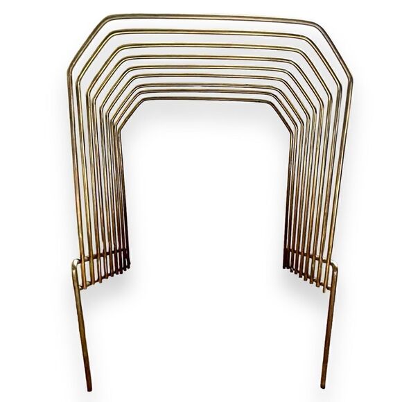 Vintage 1970’s Gold Brass Tone Lacquer Wire (8) Vinyl File Holder Tabletop Stand - Picture 7 of 14